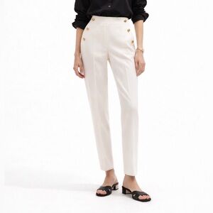 Zara Cream High-Waist Button Detail Trousers